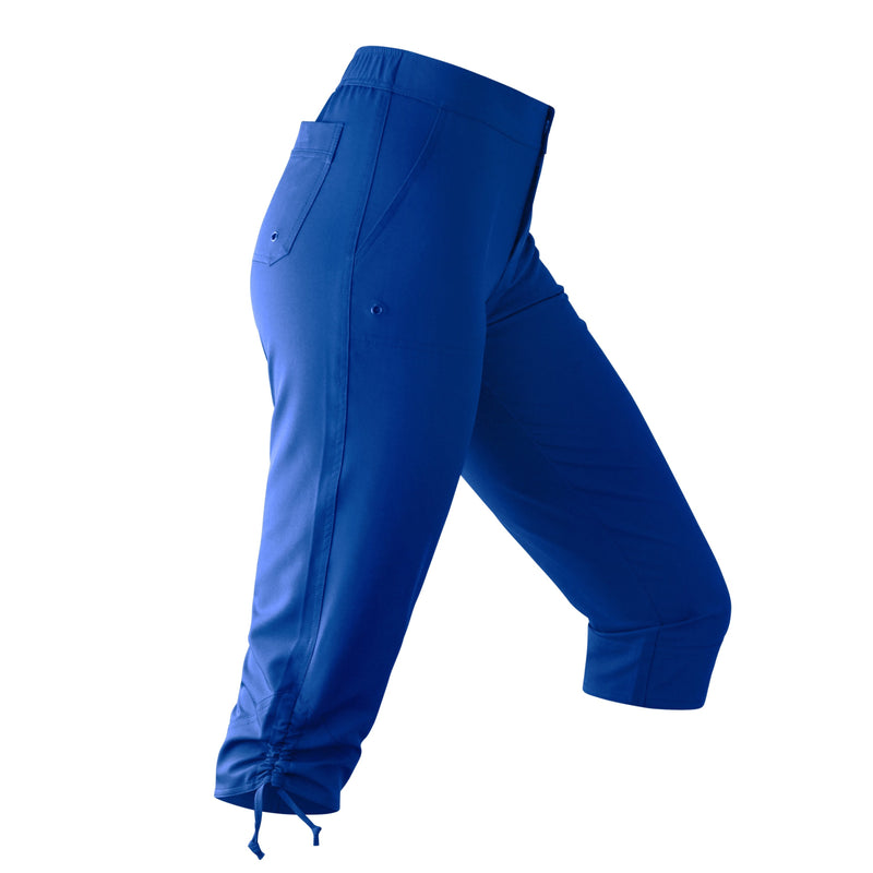 Side View of the Women's Beach Capris in Navy Blue|navy-blue