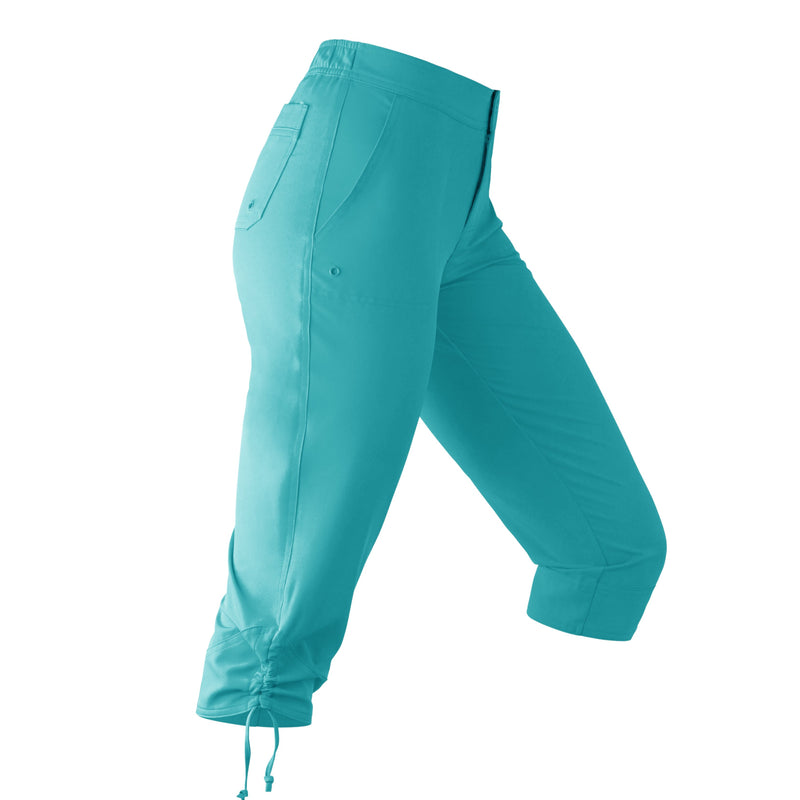 Side View of the Women's Beach Capris in Teal|teal