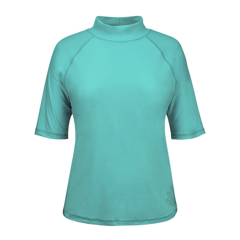 women's short sleeve swim shirt in teal|teal