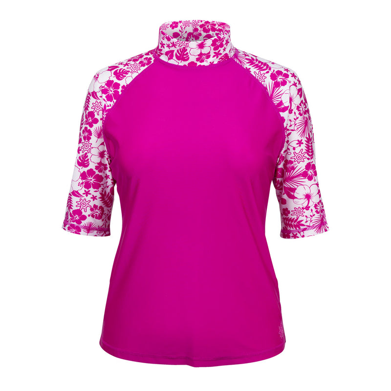 Women's Aloha Short Sleeve Sun & Swim Shirt in Hot Pink Aloha|hot-pink-aloha
