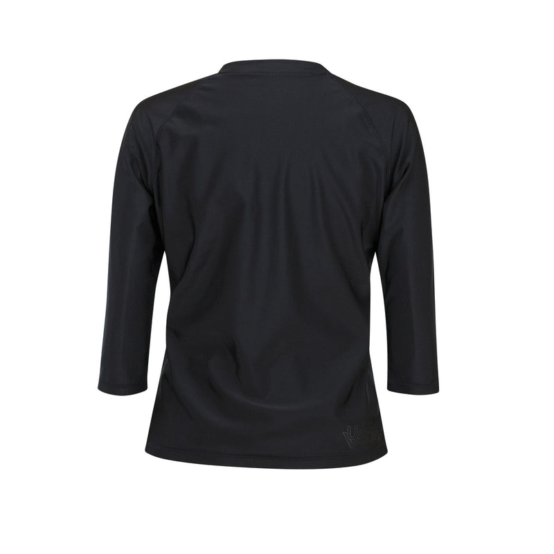Back View of the Women's V-Neck Sun & Swim Shirt in Black|black