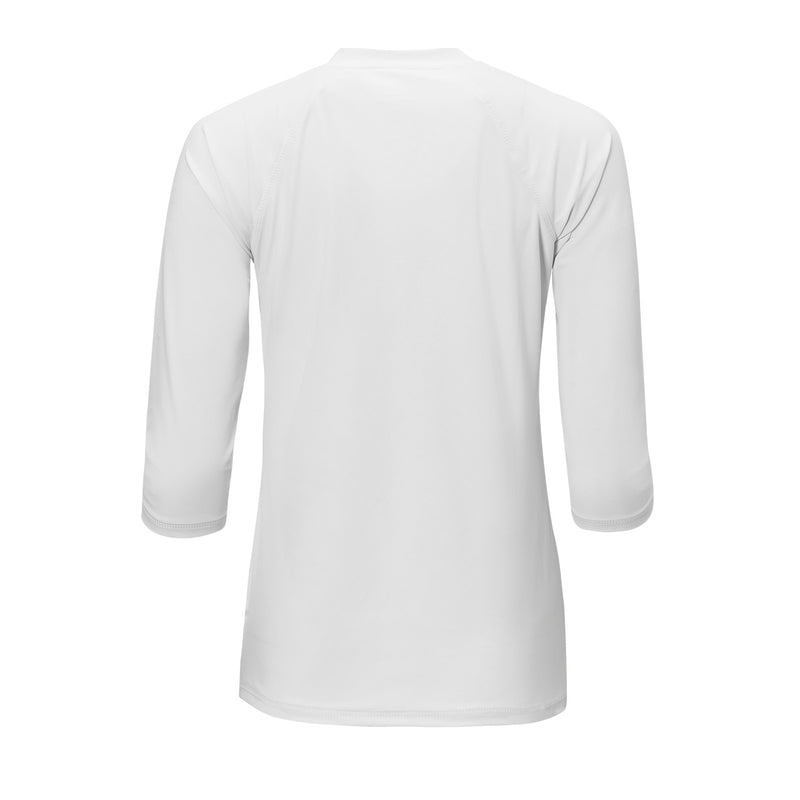Back of the Women's V-Neck Sun & Swim Shirt in White|white