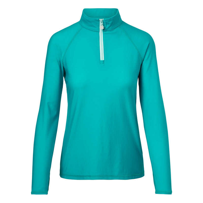 women’s long sleeve quarter zip swim shirt in teal|teal