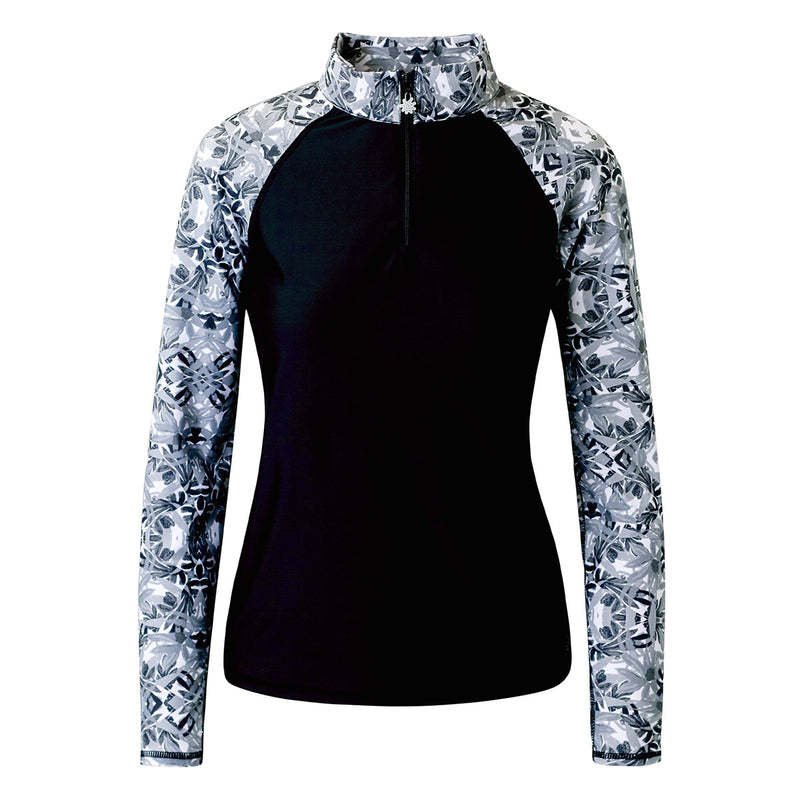 Women's Long Sleeve Quarter Zip Sun/Swim Shirt in Black Prism|black-prism