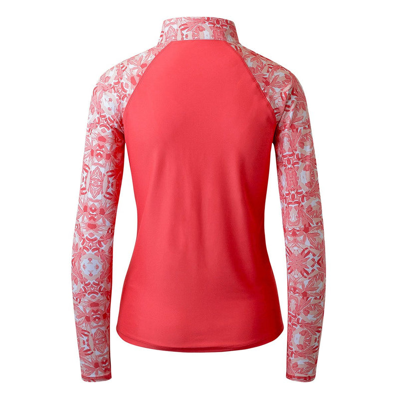 Back of the Women's Long Sleeve Quarter Zip Sun/Swim Shirt in Strawberry Prism|strawberry-prism