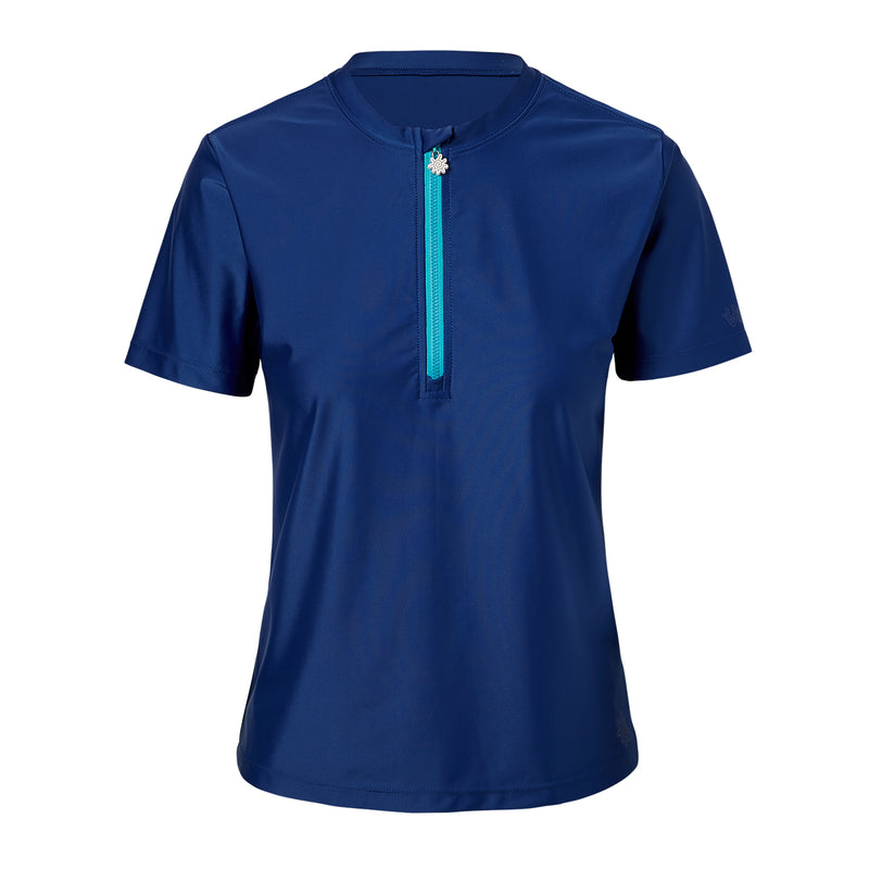 women's quarter zip crew swim shirt in navy blue|navy-blue