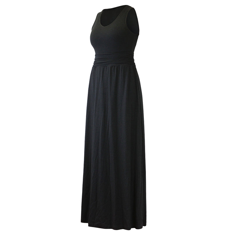 woman's v-neck maxi dress in black|black