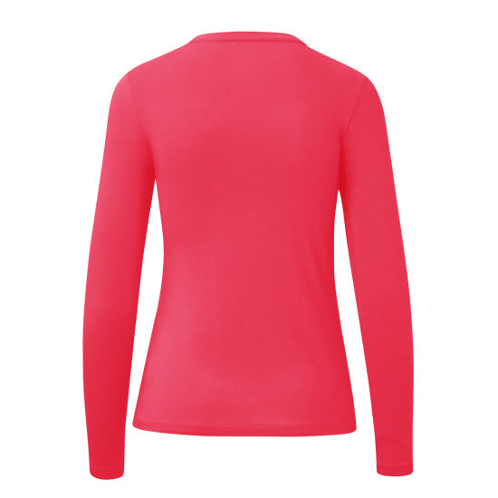 back of the special edition women's UPF t-shirt in coral|coral