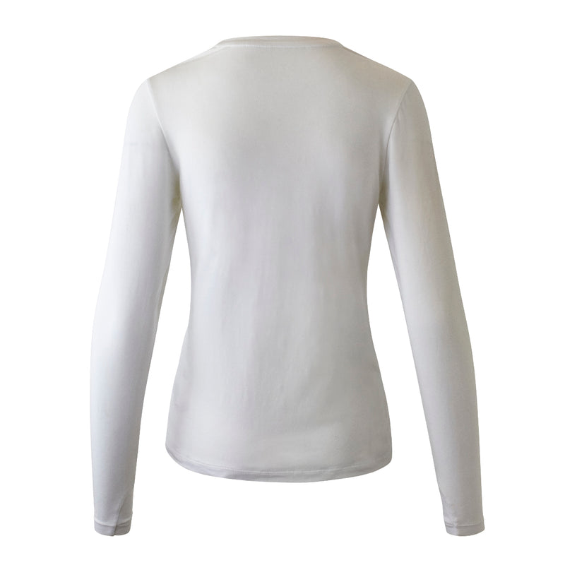 Back of the Women's Long Sleeve Everyday Tee in White|white
