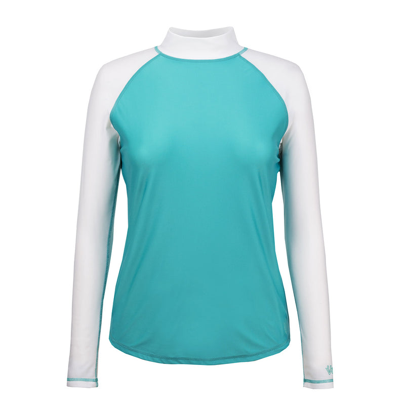 Women's long sleeve swim shirt in teal white|teal-white