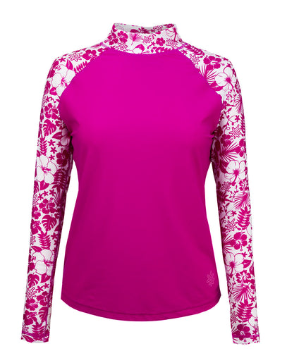 Women's Aloha Long Sleeve Sun & Swim Shirt in Hot Pink Aloha|hot-pink-aloha