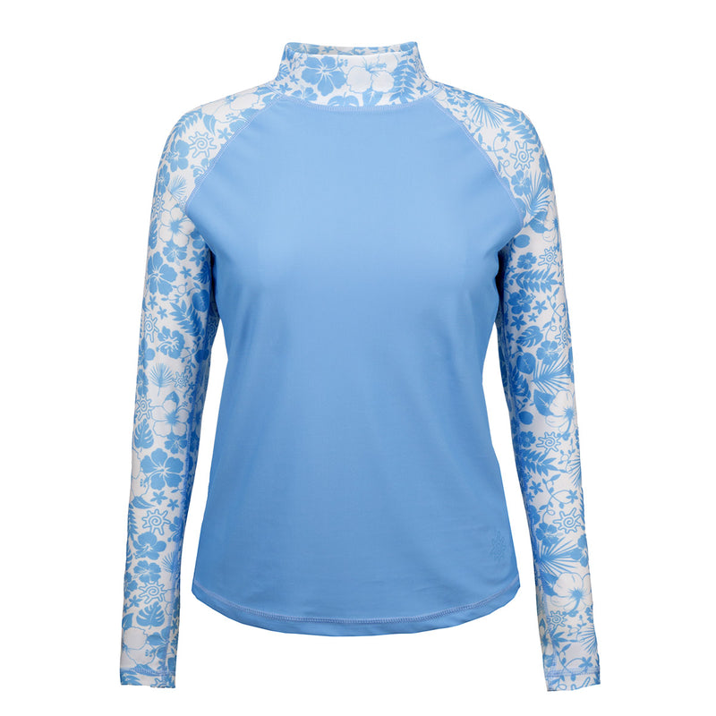 Women's Aloha Long Sleeve Sun & Swim Shirt in Sky Blue Aloha|sky-blue-aloha