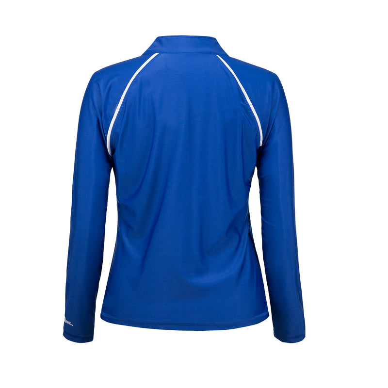 back of the women's swim jacket in navy blue|navy-blue
