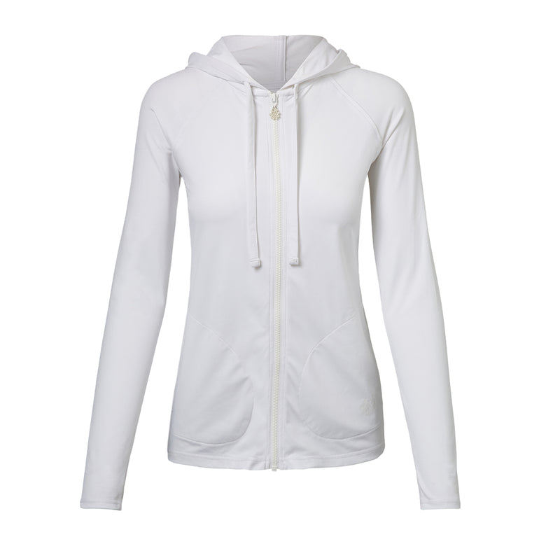 UV Skinz's women's hooded water jacket in white|white