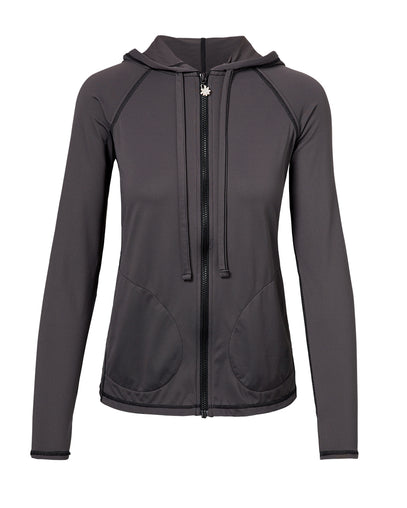 women's hooded water jacket in charcoal|charcoal