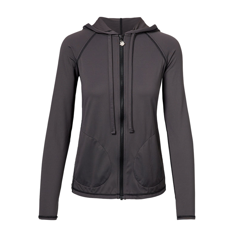 women's hooded water jacket in charcoal|charcoal