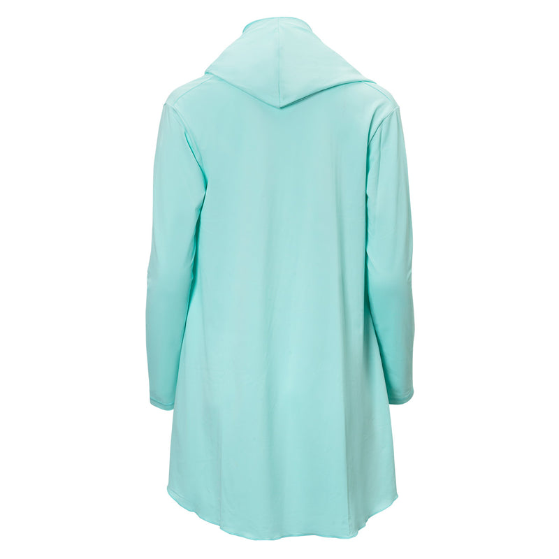 back of the women's hooded beach cover up in beach glassr|beach-glass