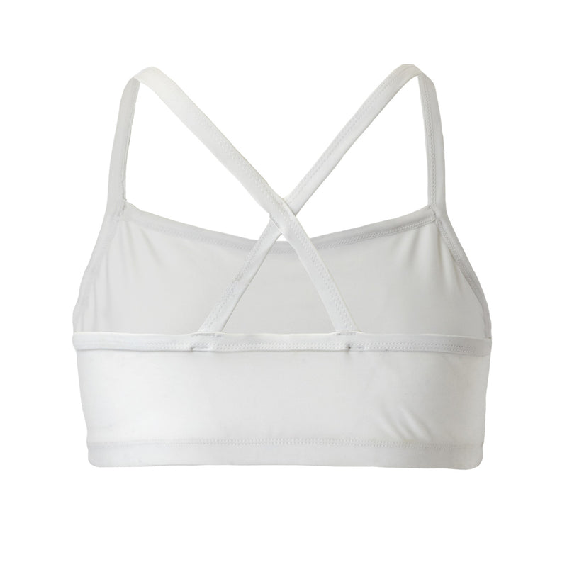 back of UV Skinz's swim bra in white|white