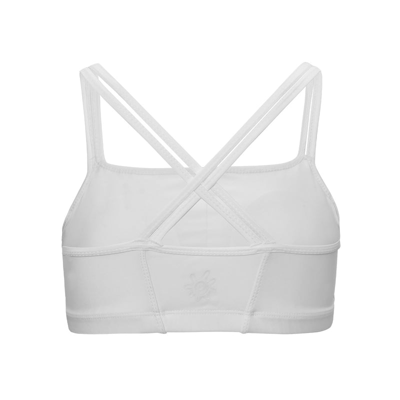 back of the UV Skinz's women's crisscross swim bra in white|white
