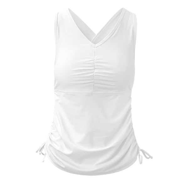 Women's ruched swim tank top in white|white