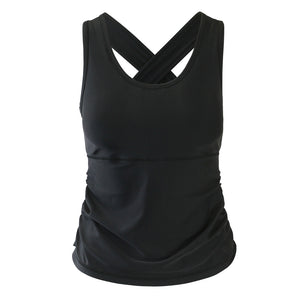 women's ruched swim tank top in black|black