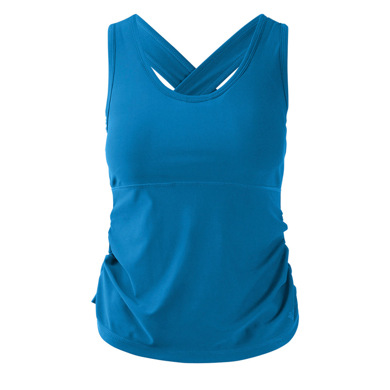 women's ruched swim tank top in mykonos blue|mykonos-blue