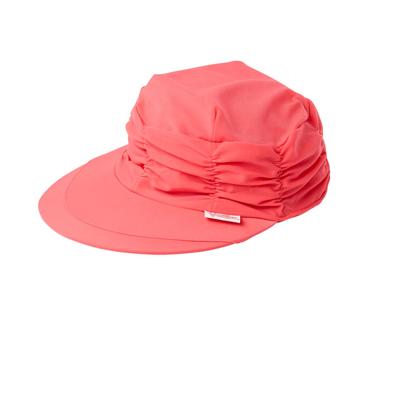 Women's Ruched Sun Cap in Coral|coral