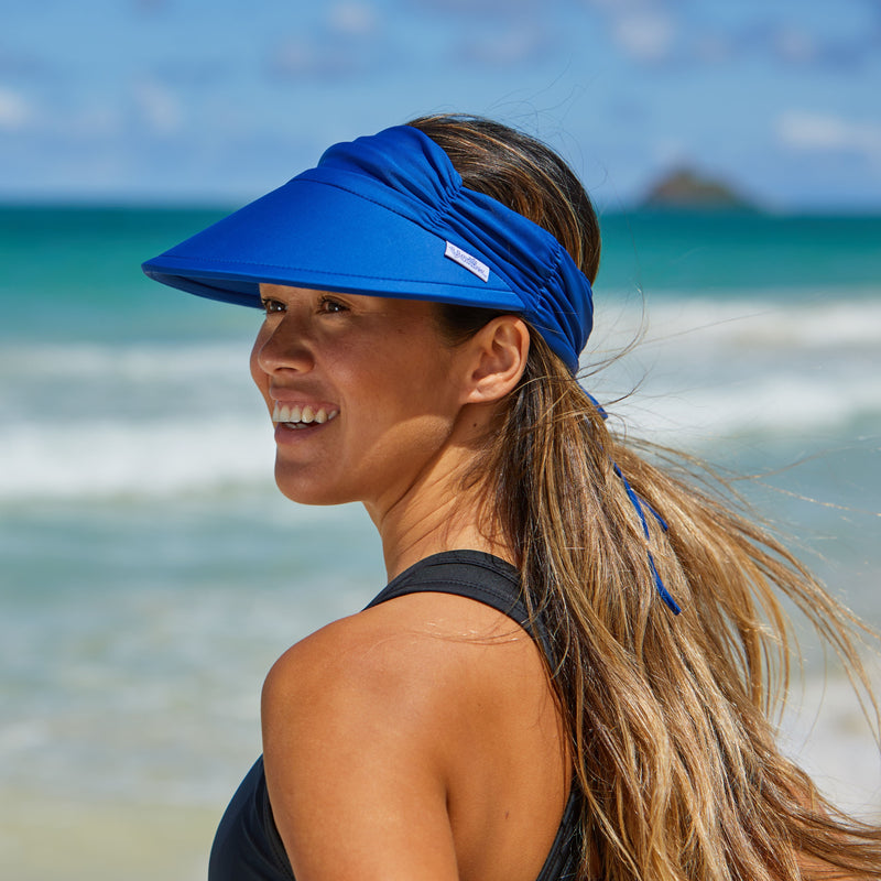 women's swim visor in navy blue|navy-blue