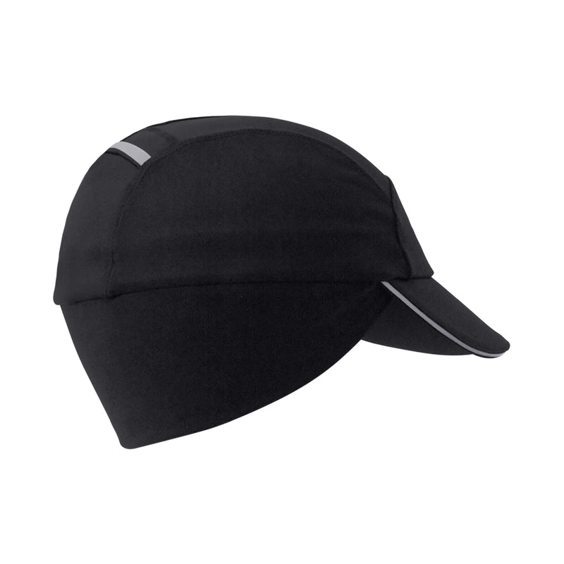 Side View of the Women's Active Ponytail Fleece Hat in Black|black