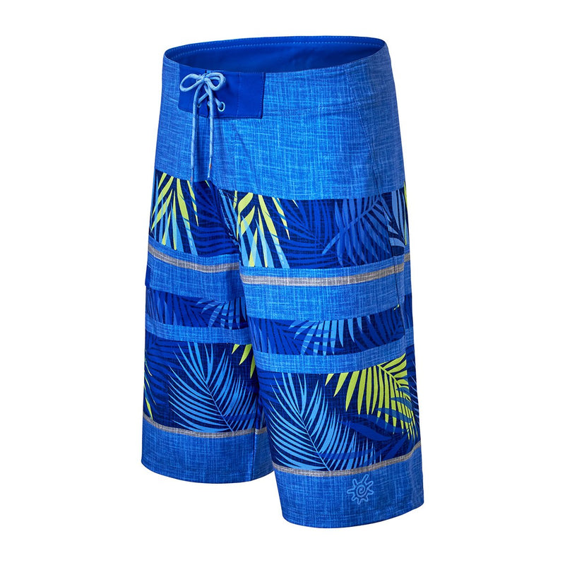 Side view of the men's coastal board shorts in tropical stripe|tropical-stripe