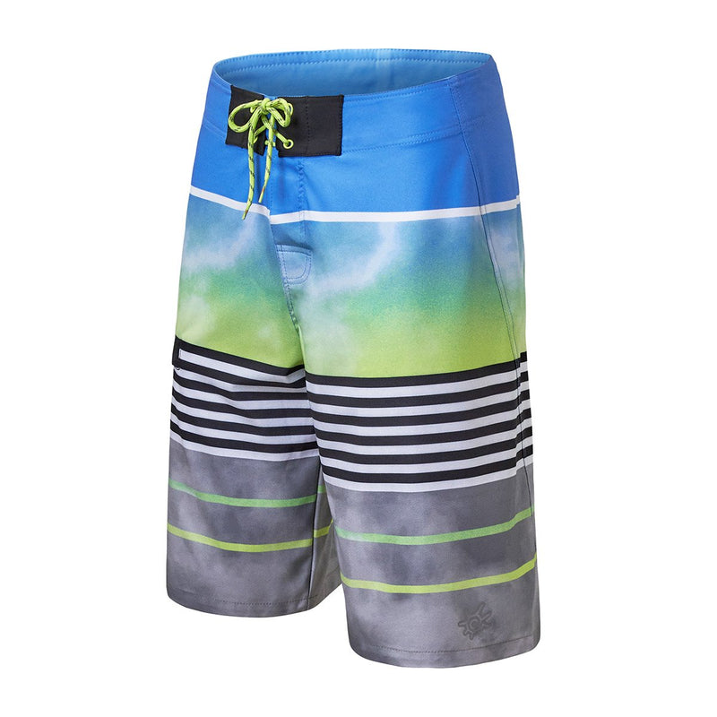 Side view of the men's coastal board shorts in watercolor stripe|watercolor-stripe