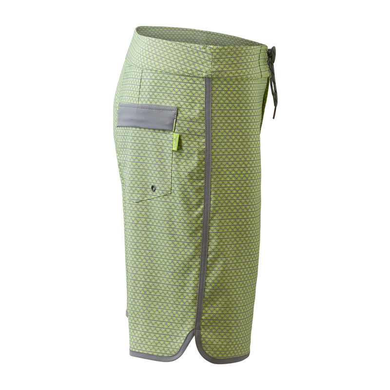 side view of the men's board shorts in electric green zigzag|electric-green-zigzag