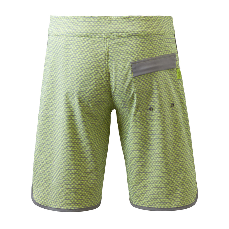 back view of the men's board shorts in electric green zigzag|electric-green-zigzag