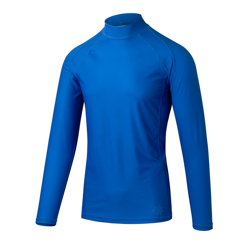 side view of the men's long sleeve active swim shirt in deep sea|deep-sea