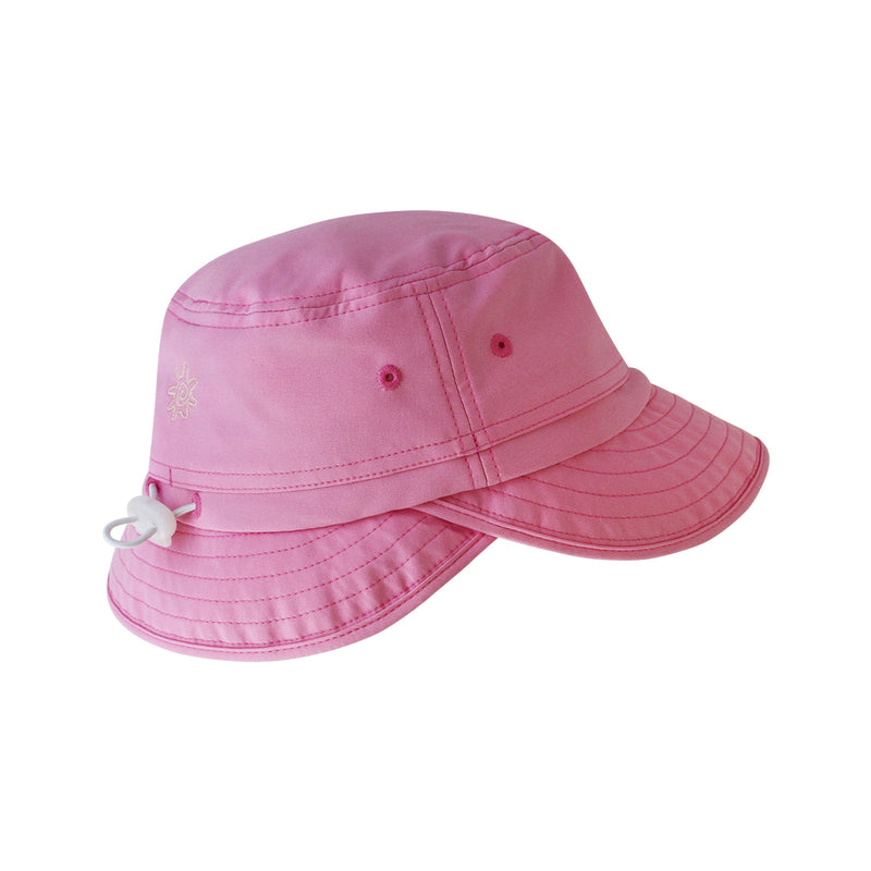 Back of the UV Skinz's kid's adjustable flap sun hat in light pink|light-pink