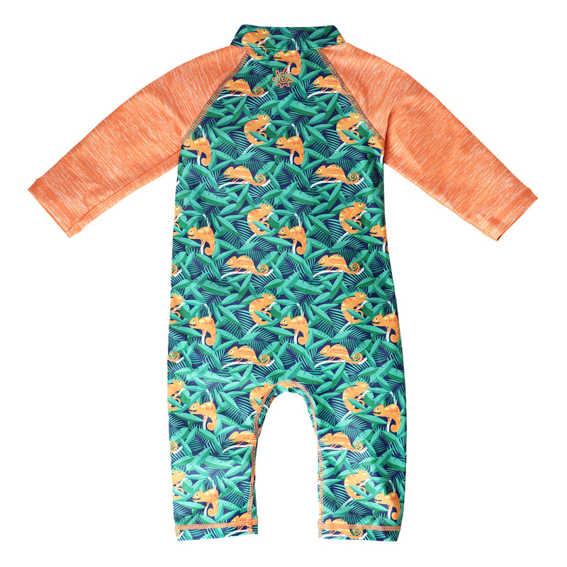 back of the baby boy's long-sleeve swimsuit in cool chameleons|cool-chameleons