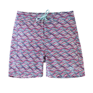 girl's board shorts in light pink waves|light-pink-waves