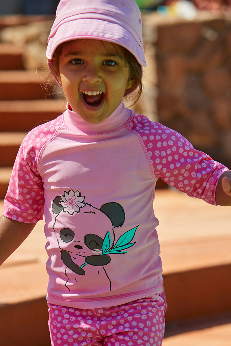 Girl's Short Sleeve Sun & Swim Shirt in Precious Panda