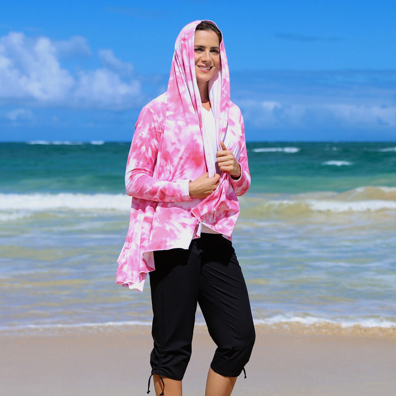 Woman in UV Skinz's UPF Wrap|pink-fusion