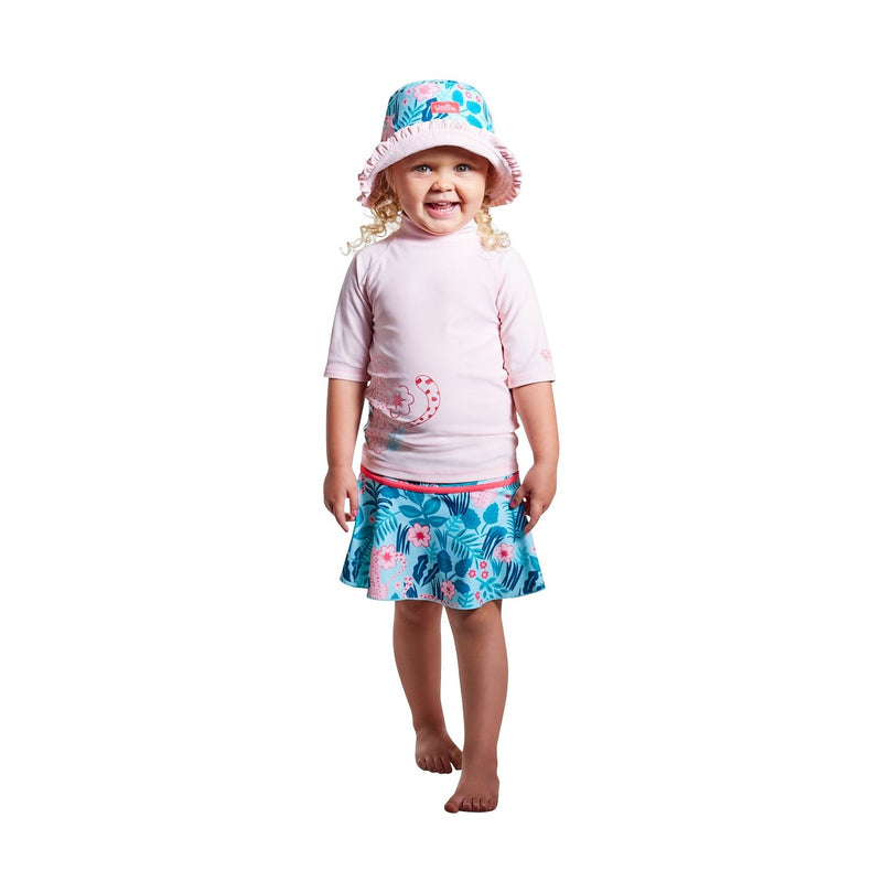 Little girl in UV Skinz's matching swimwear set in jungle leopard|jungle-leopard