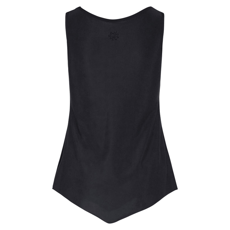 back of the women's UPF tank top in black|black