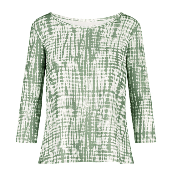 Women's 3/4 Sleeve Scoop Swing Top in Sage Tie Dye|sage-tie-dye