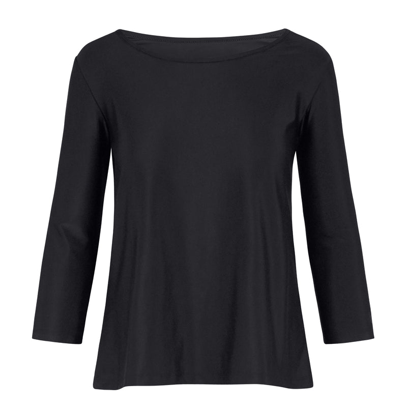 Women's 3/4 Sleeve Scoop Swing Top in Black|black