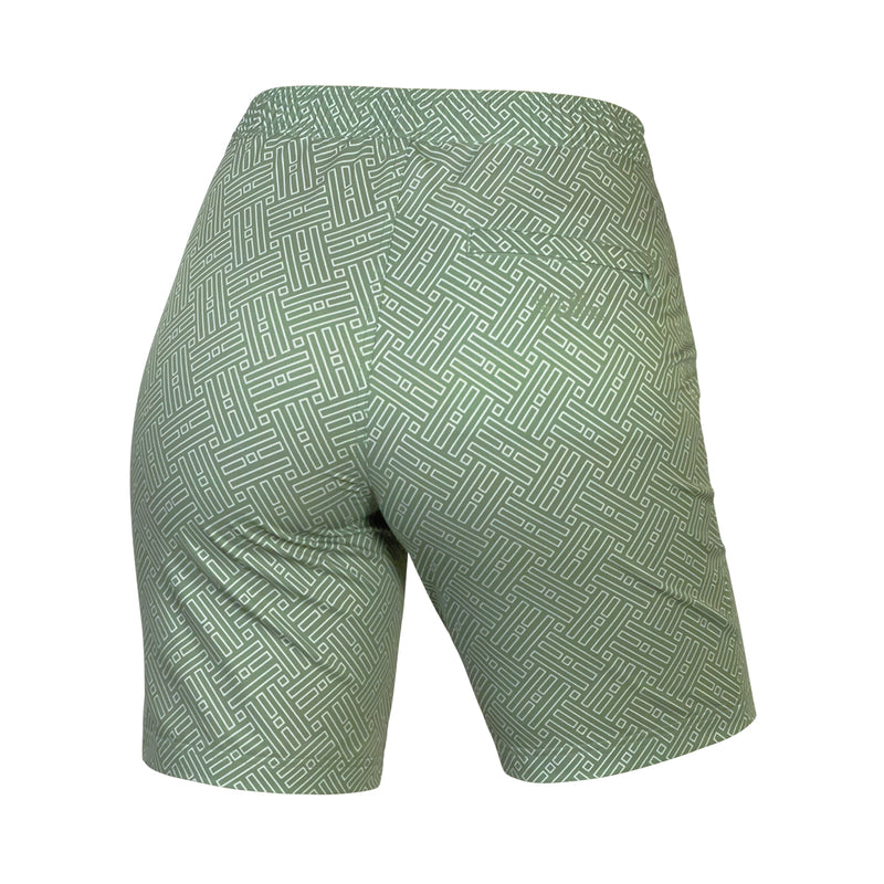 Back View of the Women's Board Shorts in Sage Maze|sage-maze