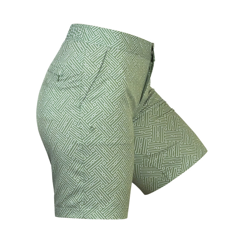 Side View of the Women's Board Shorts in Sage Maze|sage-maze
