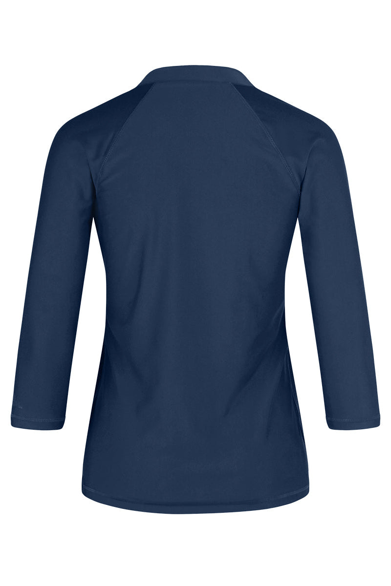 Back of the Women's V-Neck Sun & Swim Shirt in Midnight|midnight