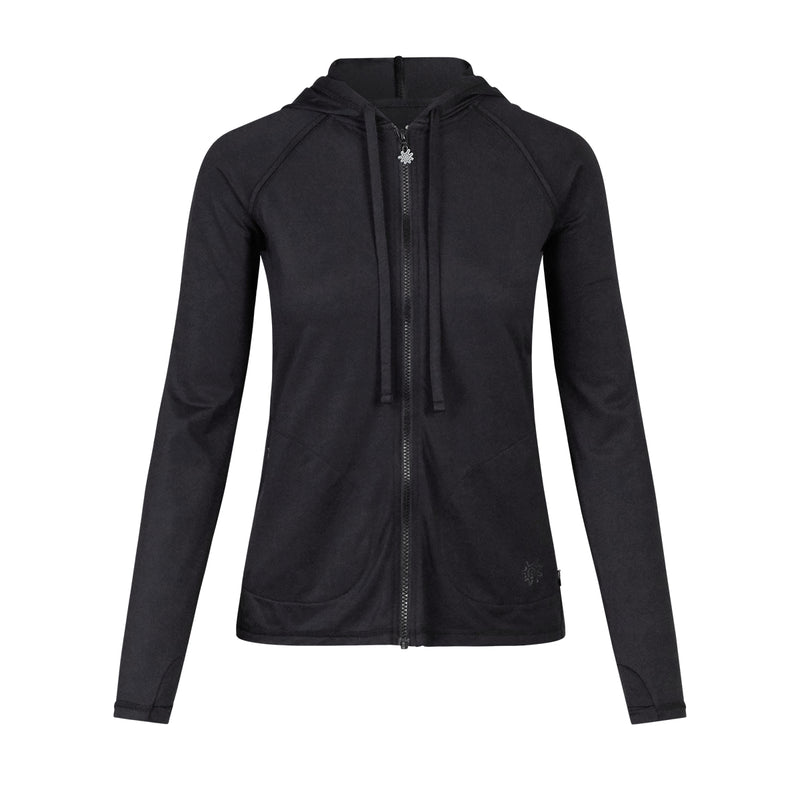 UV Skinz's women's hooded water jacket in black|black