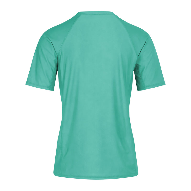 back view of the men's short sleeve swim shirt in mint|mint