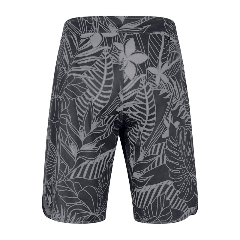 back of the men's board shorts in charcoal oasis|charcoal-oasis