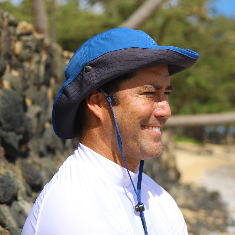 UV Skinz's men's bucket hat with drawstring in washed navy charcoal|washed-navy-charcoal